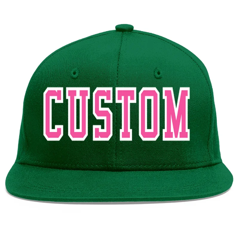 Custom Green Pink-White Flat Eaves Sport Baseball Cap