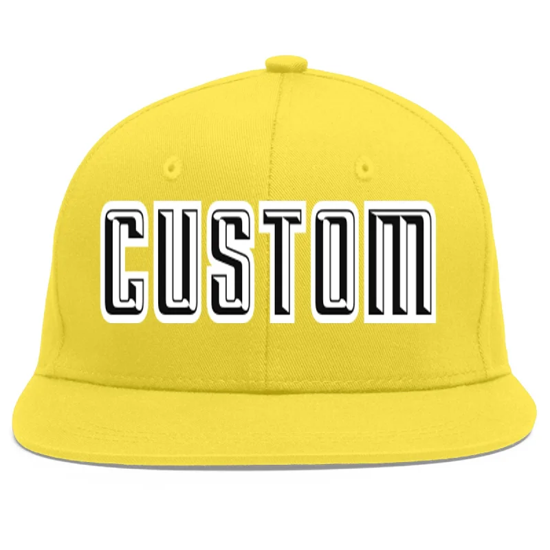 Custom Light Gold Black-White Flat Eaves Sport Baseball Cap