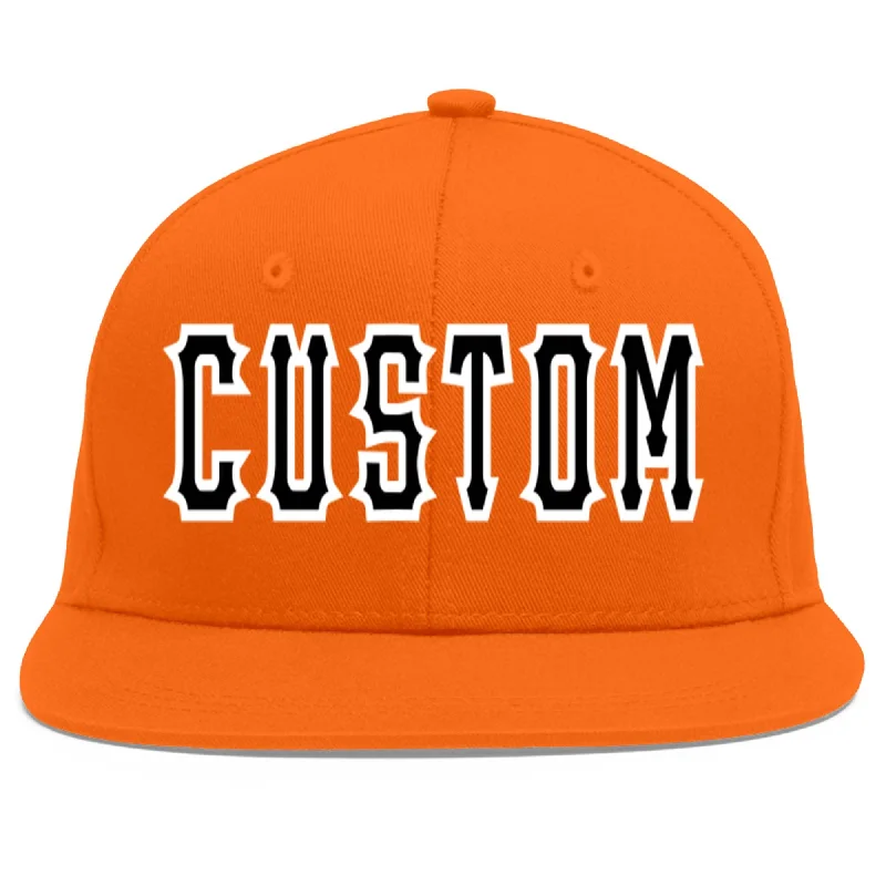 Custom Orange Black-White Flat Eaves Sport Baseball Cap