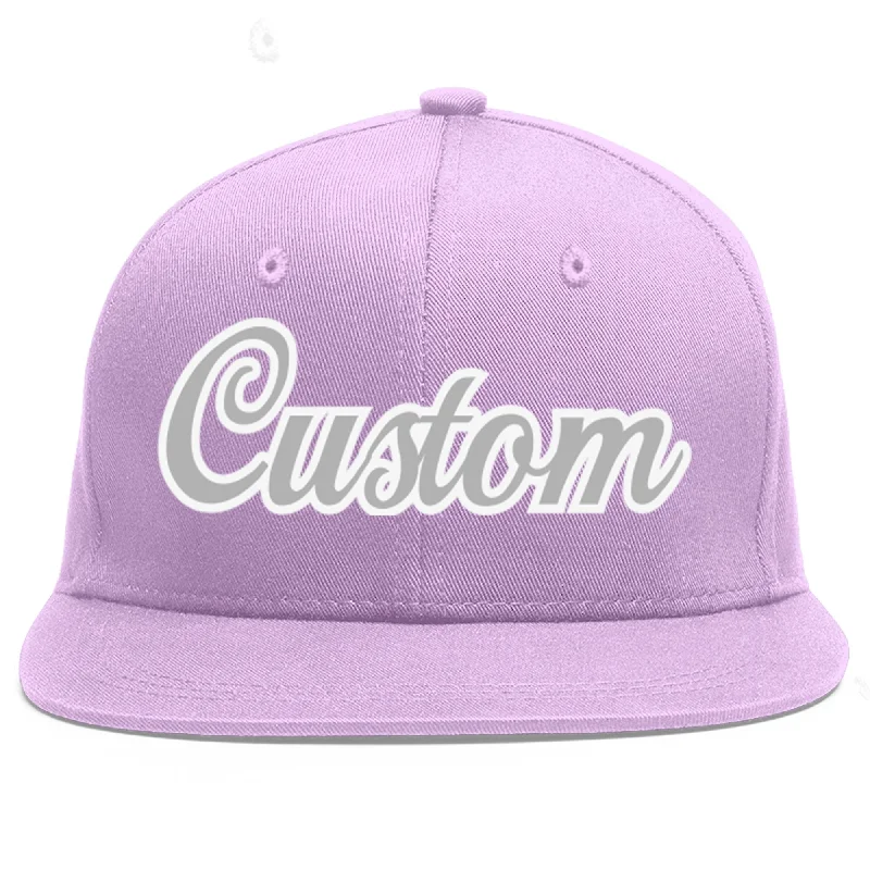 Custom Light Purple Gray-White Flat Eaves Sport Baseball Cap