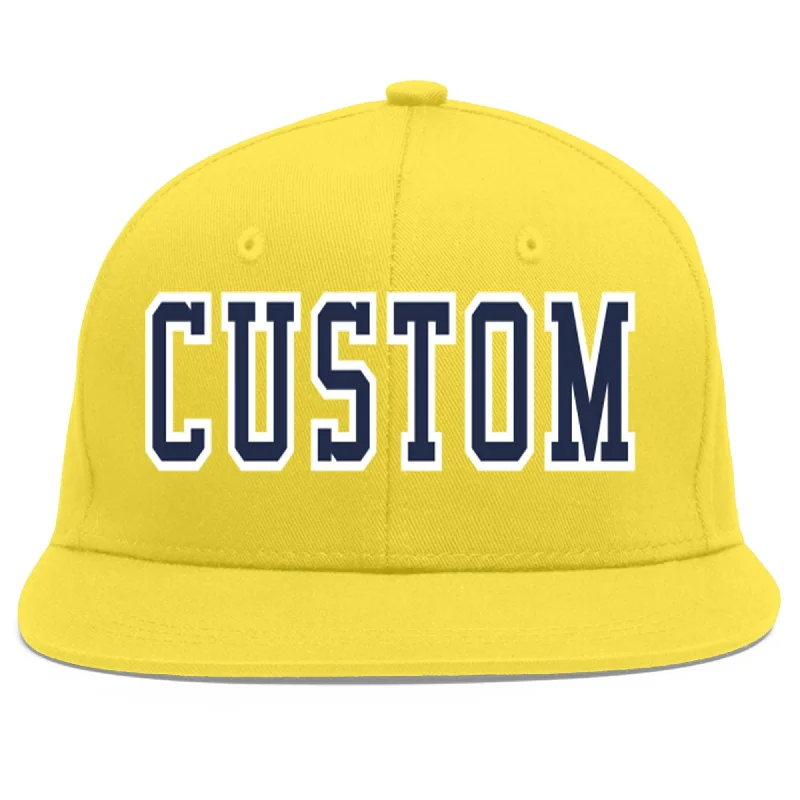 Custom Light Gold Navy-White Flat Eaves Sport Baseball Cap