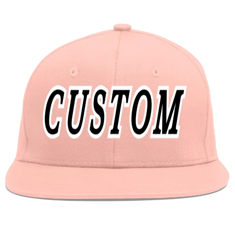 Custom Pink Black-White Flat Eaves Sport Baseball Cap