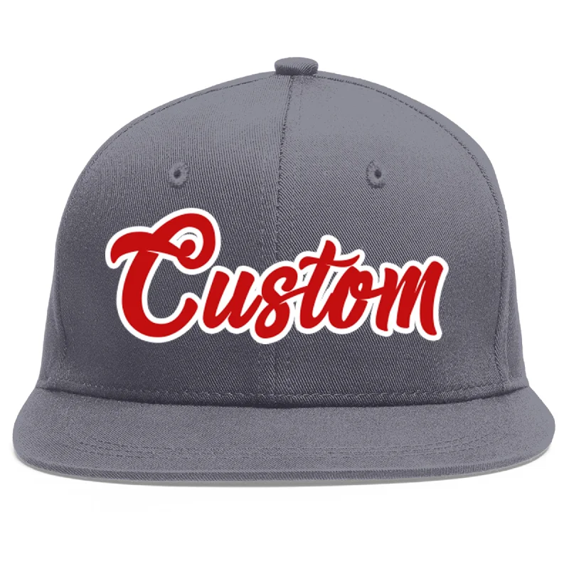 Custom Dark Gray Red-White Flat Eaves Sport Baseball Cap