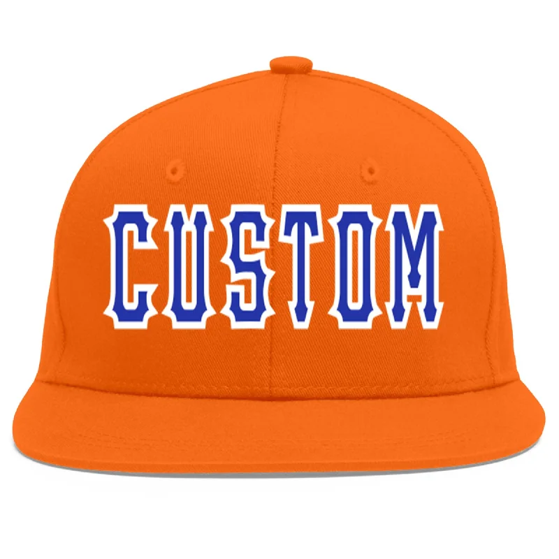 Custom Orange Royal-White Flat Eaves Sport Baseball Cap