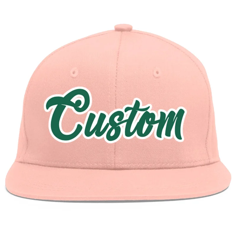 Custom Pink Kelly Green-White Flat Eaves Sport Baseball Cap