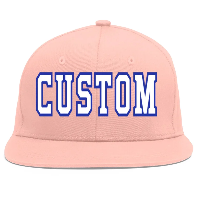 Custom Pink White-Royal Flat Eaves Sport Baseball Cap