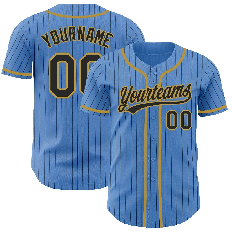 Custom Powder Blue Black Pinstripe Old Gold Authentic Baseball Jersey