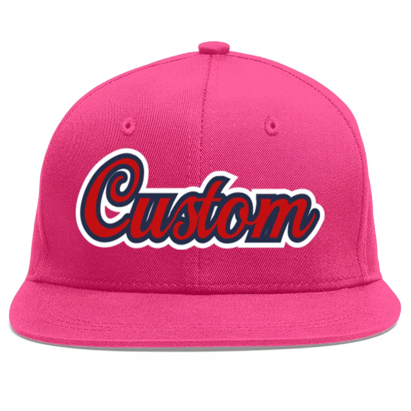 Custom Rose Red Red-Navy Flat Eaves Sport Baseball Cap