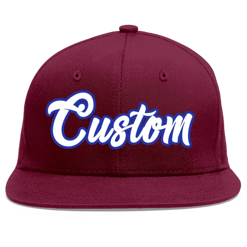 Custom Crimson White-Royal Flat Eaves Sport Baseball Cap