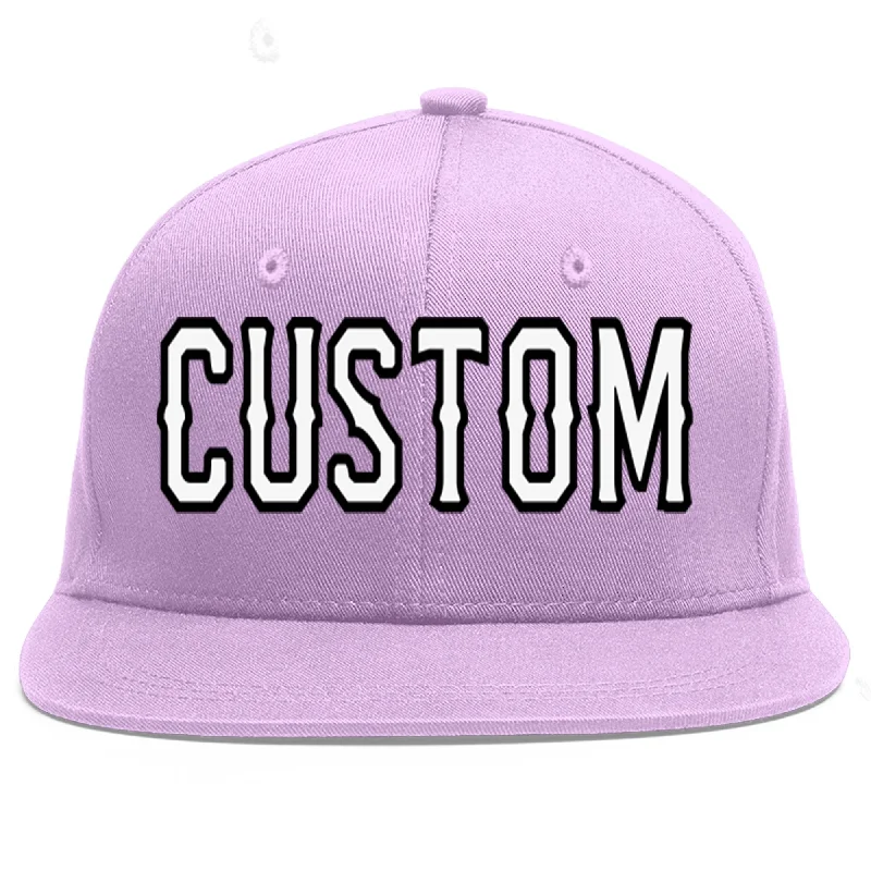 Custom Light Purple White-Black Flat Eaves Sport Baseball Cap