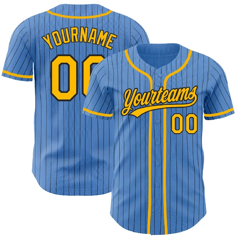 Custom Powder Blue Black Pinstripe Gold Authentic Baseball Jersey