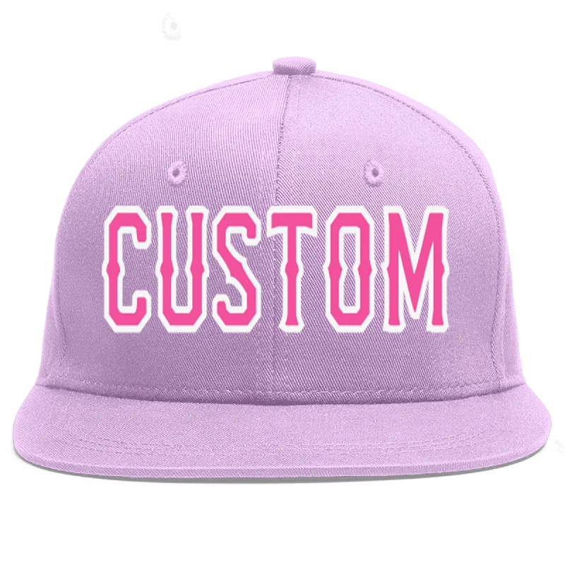 Custom Light Purple Pink-White Flat Eaves Sport Baseball Cap