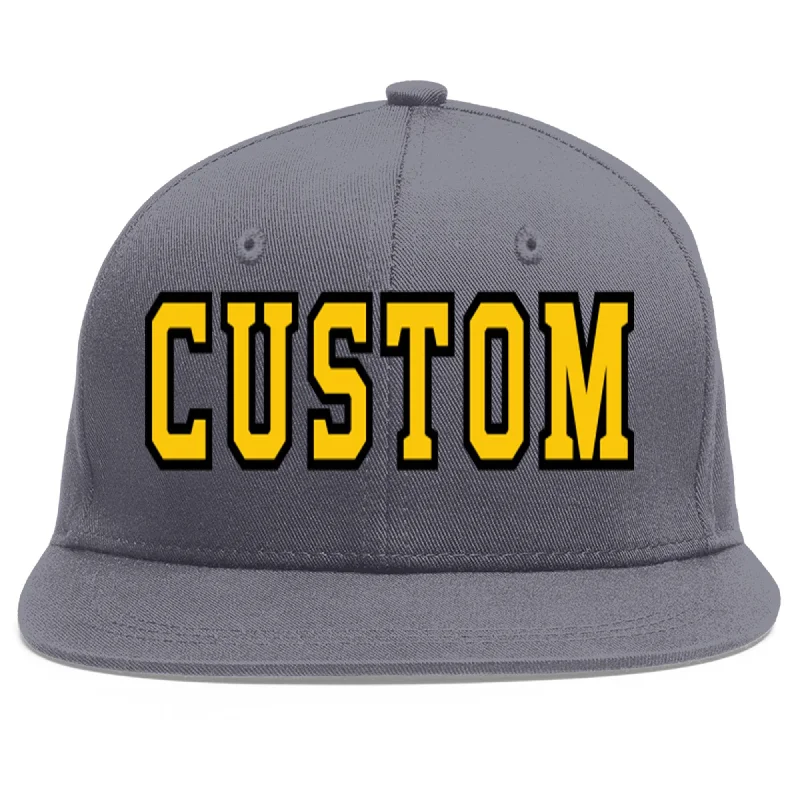 Custom Dark Gray Gold-Black Flat Eaves Sport Baseball Cap