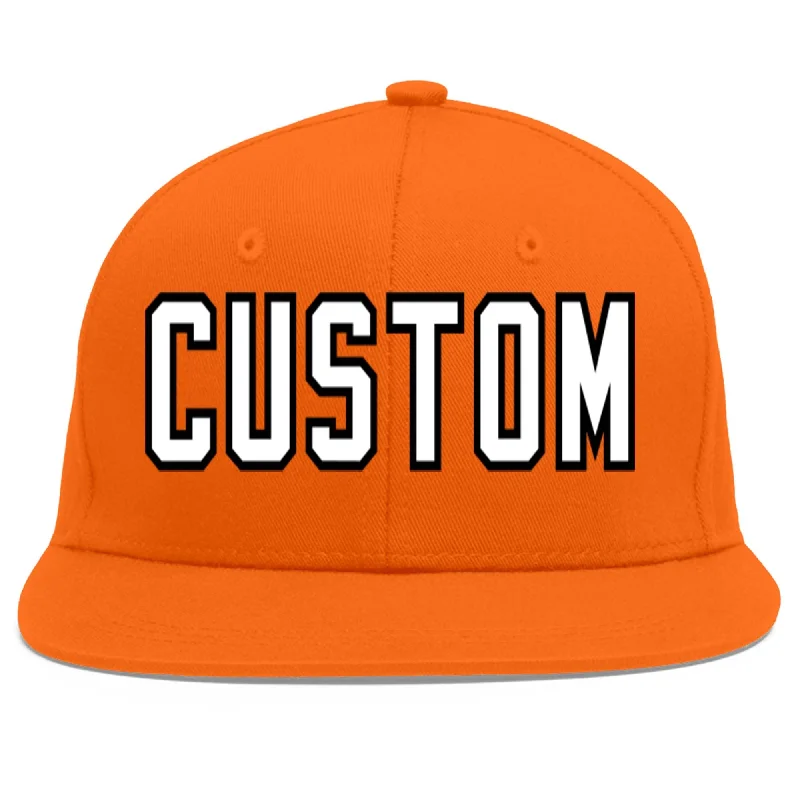 Custom Orange White-Black Flat Eaves Sport Baseball Cap