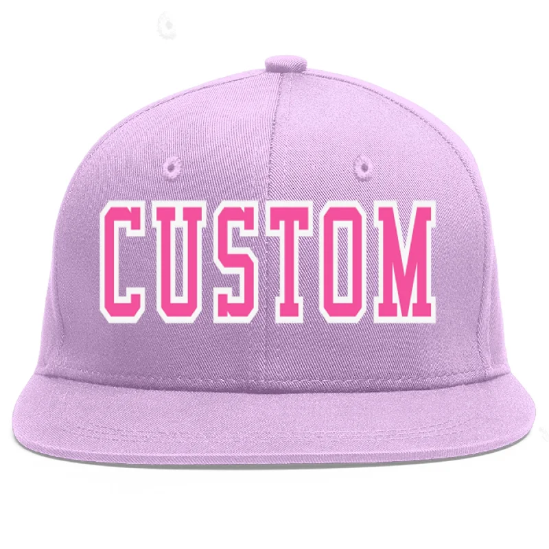 Custom Light Purple Pink-White Flat Eaves Sport Baseball Cap