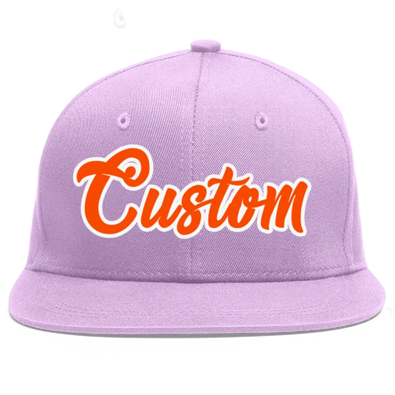 Custom Light Purple Orange-White Flat Eaves Sport Baseball Cap