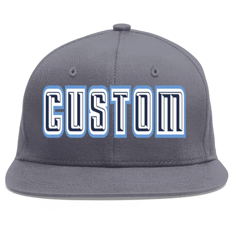 Custom Dark Gray Navy-White Flat Eaves Sport Baseball Cap