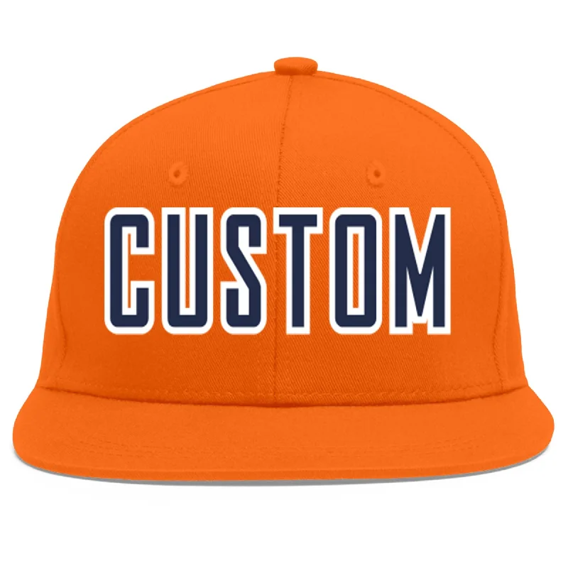 Custom Orange Navy-White Flat Eaves Sport Baseball Cap