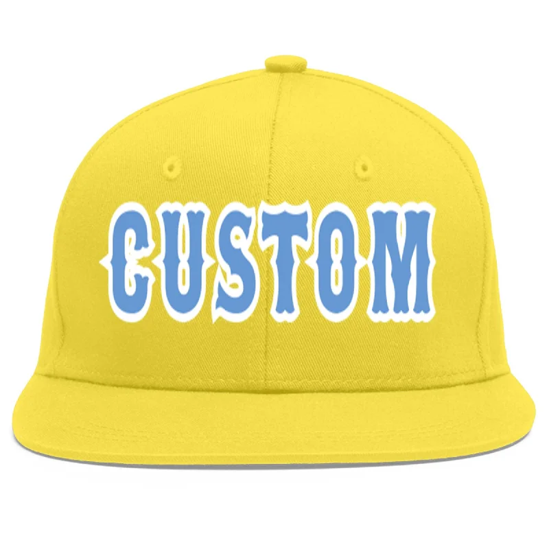 Custom Light Gold Light Blue-White Flat Eaves Sport Baseball Cap