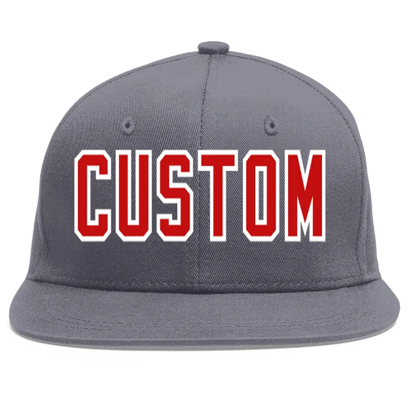 Custom Dark Gray Red-White Flat Eaves Sport Baseball Cap