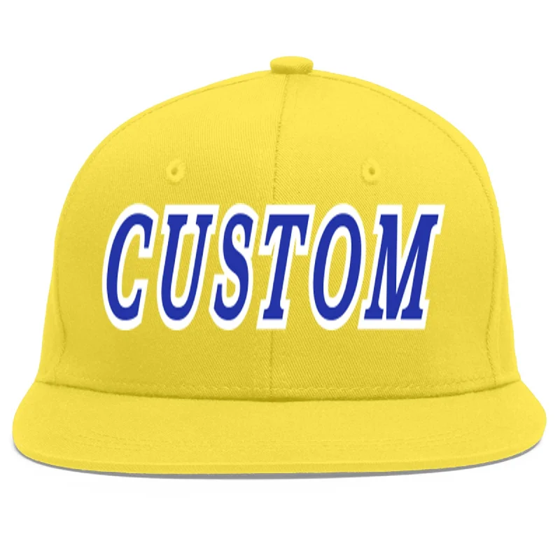 Custom Light Gold Royal-White Flat Eaves Sport Baseball Cap