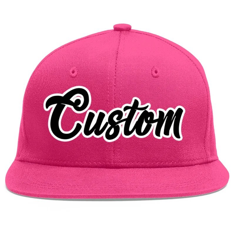 Custom Rose Red Black-White Flat Eaves Sport Baseball Cap