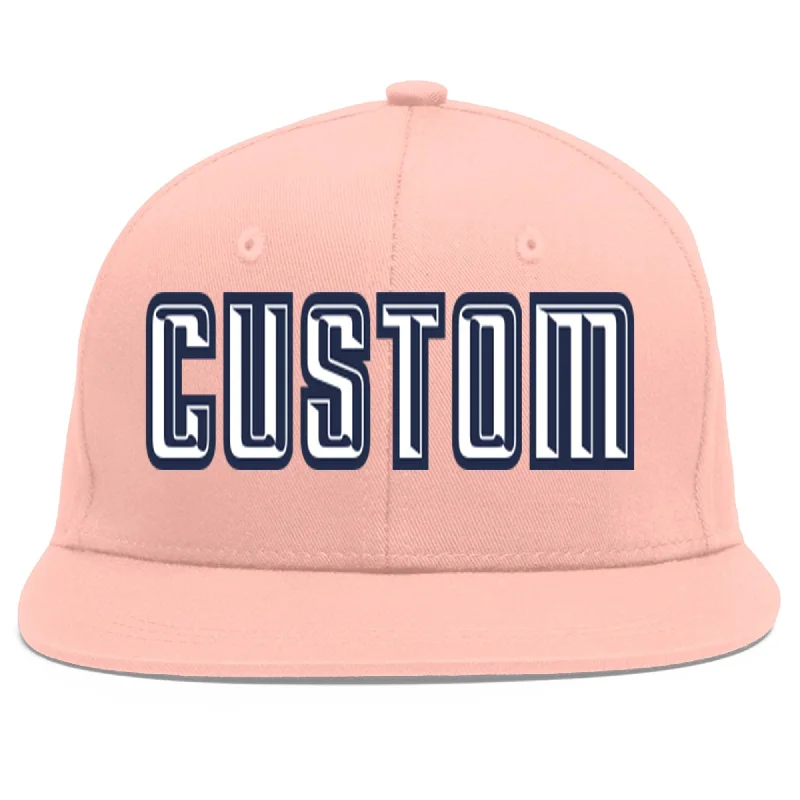 Custom Pink White-Navy Flat Eaves Sport Baseball Cap