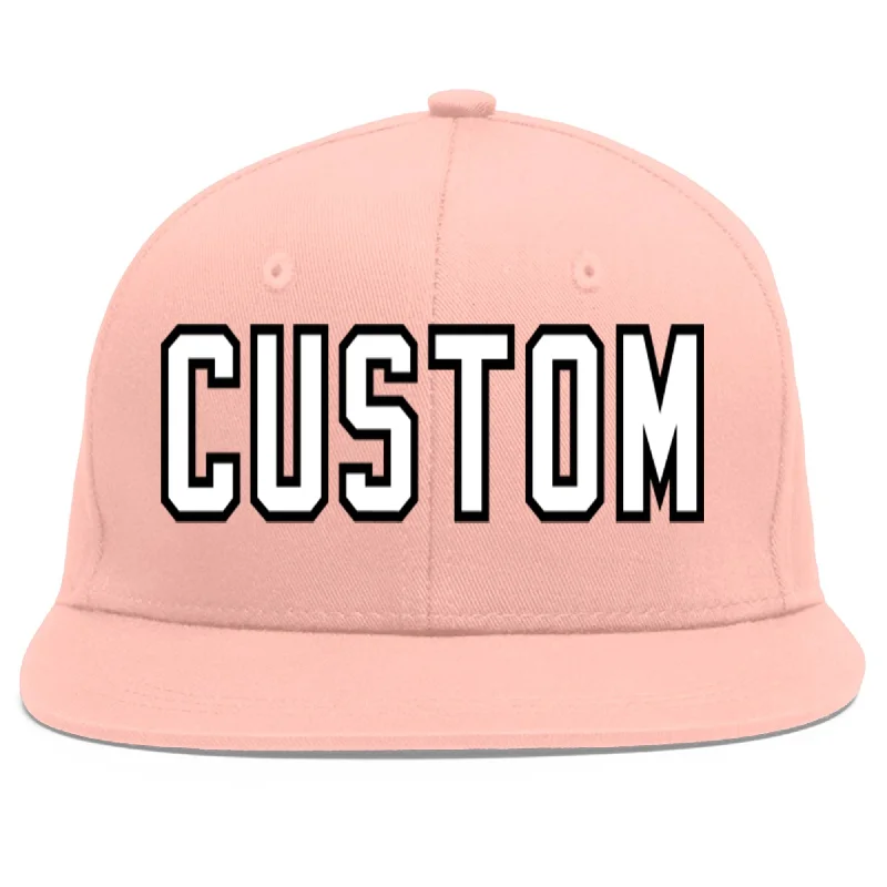 Custom Pink White-Black Flat Eaves Sport Baseball Cap