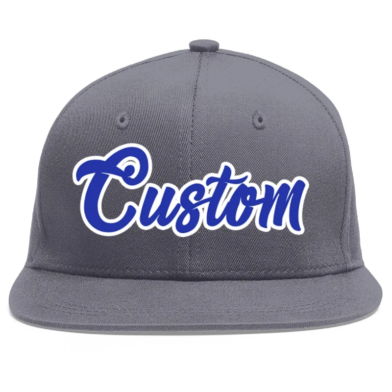 Custom Dark Gray Royal-White Flat Eaves Sport Baseball Cap