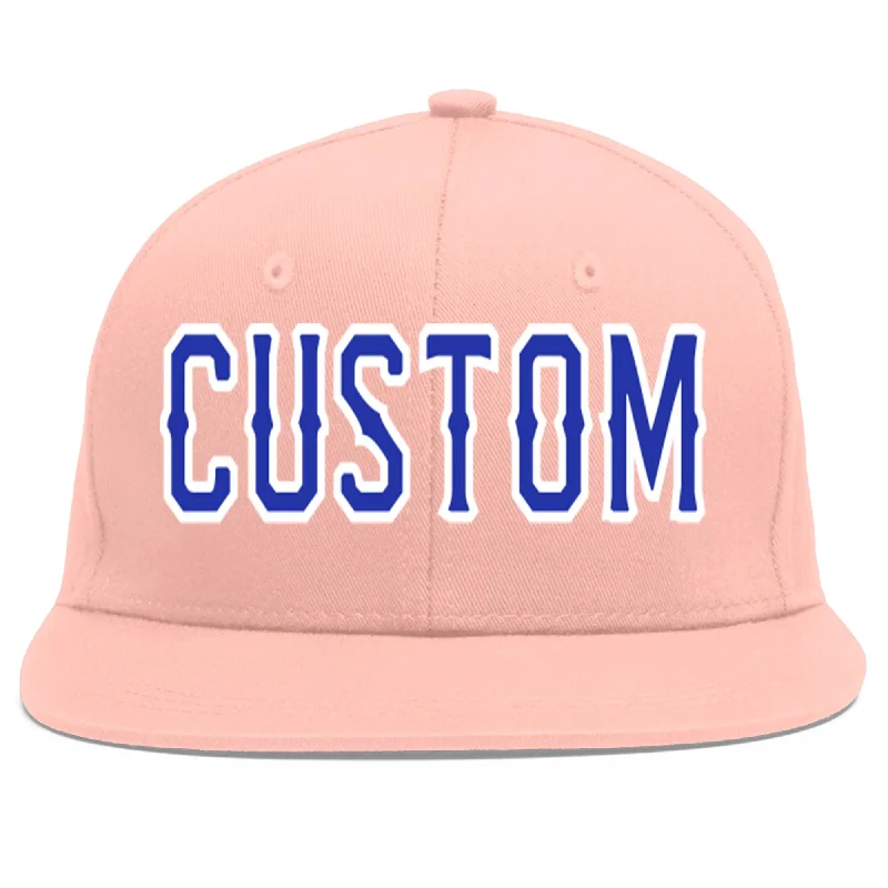 Custom Pink Royal-White Flat Eaves Sport Baseball Cap