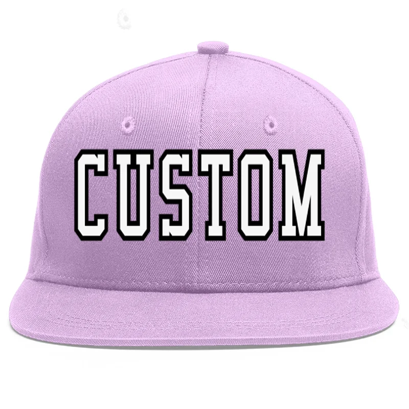 Custom Light Purple White-Black Flat Eaves Sport Baseball Cap