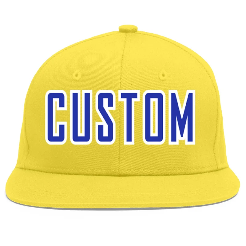 Custom Light Gold Royal-White Flat Eaves Sport Baseball Cap