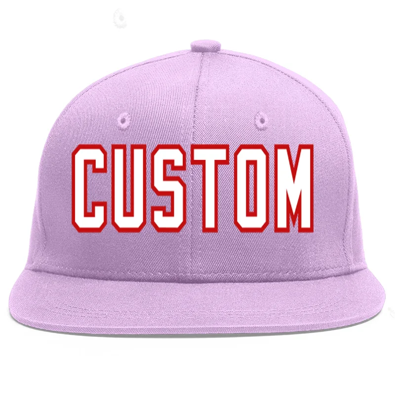 Custom Light Purple White-Red Flat Eaves Sport Baseball Cap