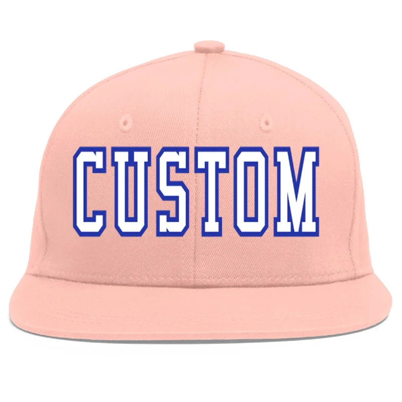 Custom Pink White-Royal Flat Eaves Sport Baseball Cap