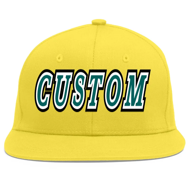 Custom Light Gold Aqua-White Flat Eaves Sport Baseball Cap