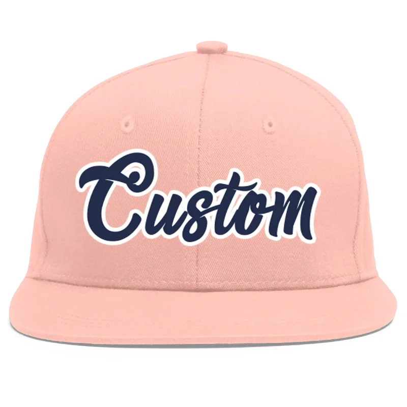 Custom Pink Navy-White Flat Eaves Sport Baseball Cap