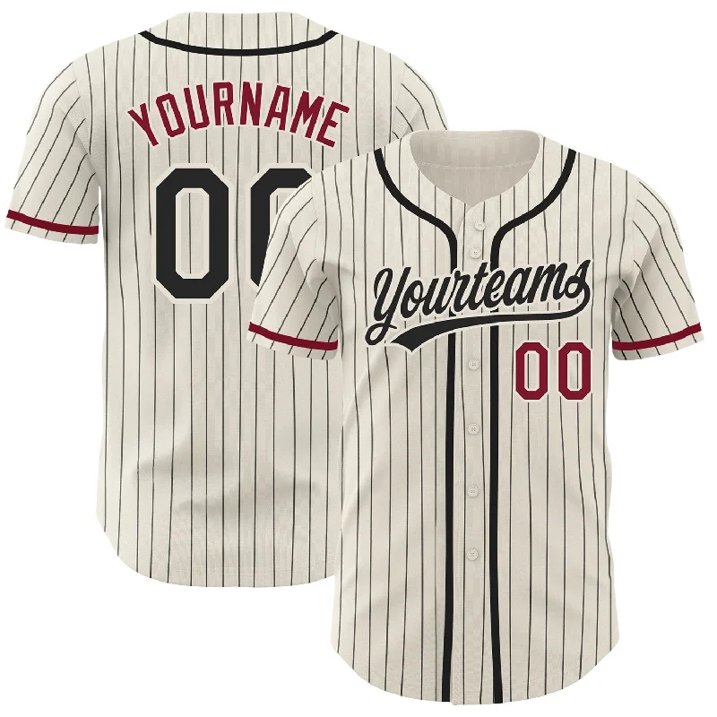 Custom Cream Black Pinstripe Crimson Authentic Baseball Jersey