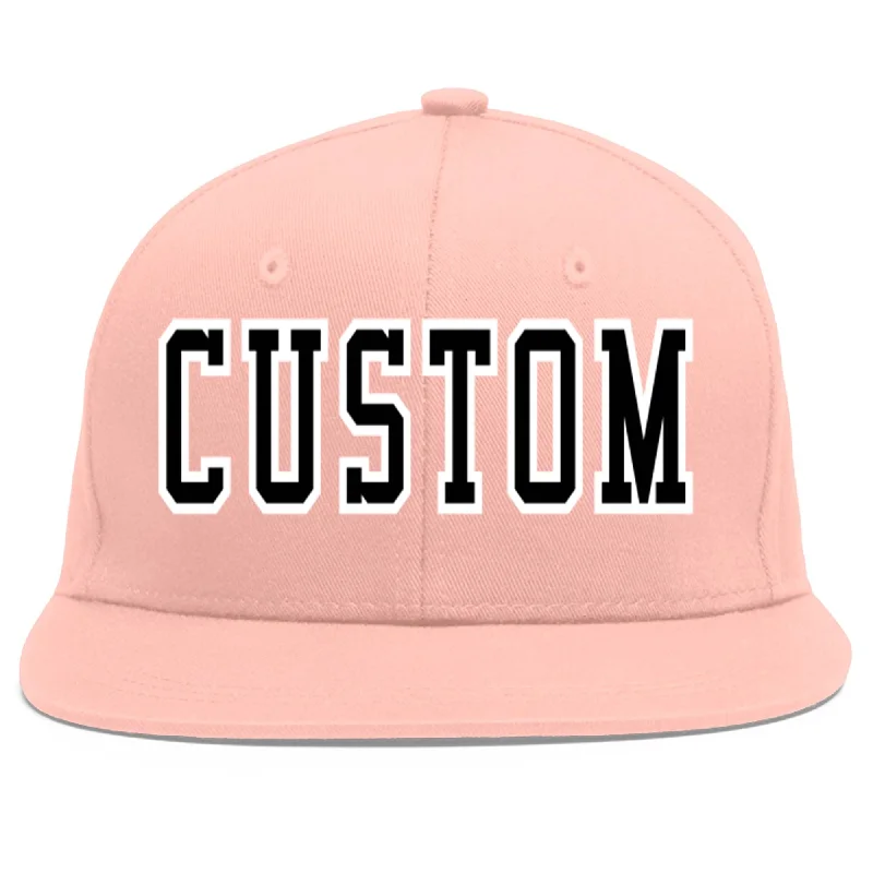 Custom Pink Black-White Flat Eaves Sport Baseball Cap