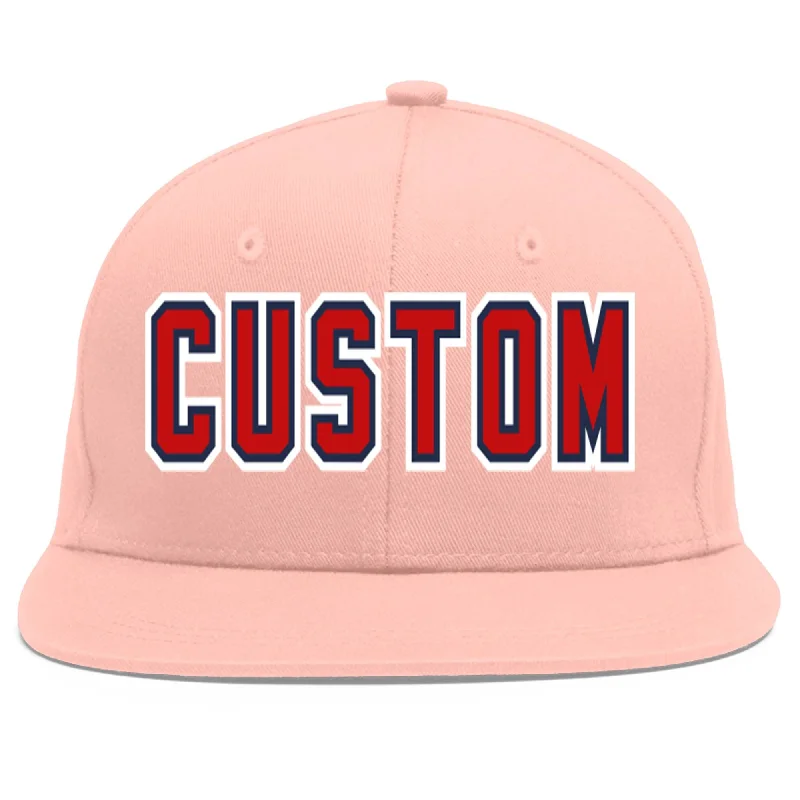 Custom Pink Red-Navy Flat Eaves Sport Baseball Cap