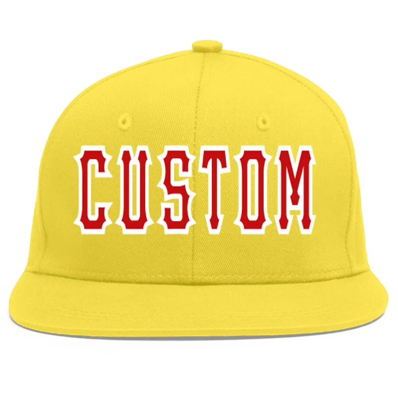 Custom Light Gold Red-White Flat Eaves Sport Baseball Cap