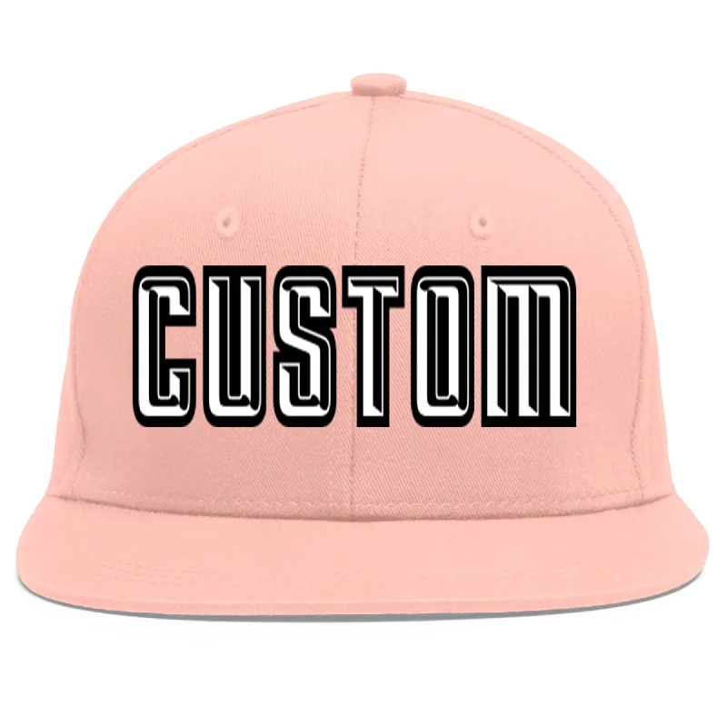 Custom Pink White-Black Flat Eaves Sport Baseball Cap