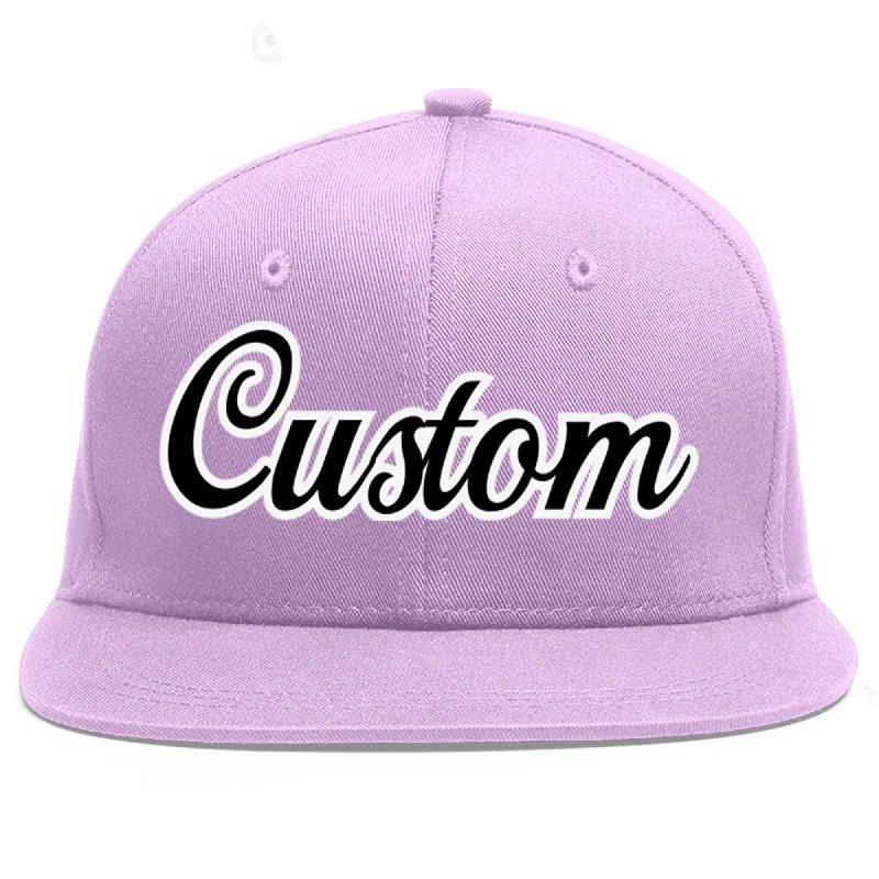 Custom Light Purple Black-White Flat Eaves Sport Baseball Cap