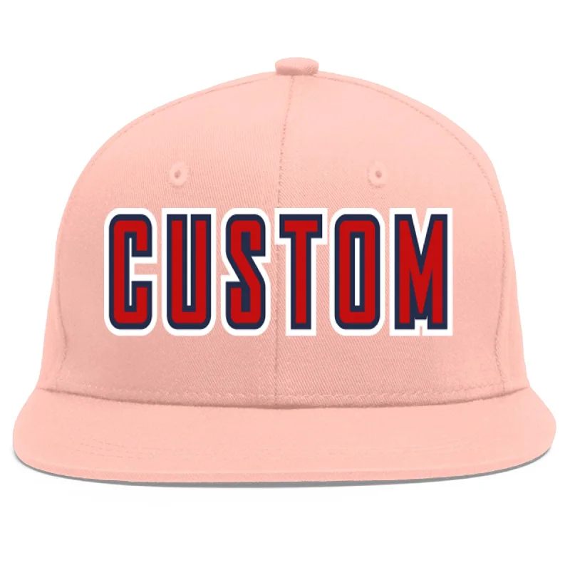 Custom Pink Red-Navy Flat Eaves Sport Baseball Cap