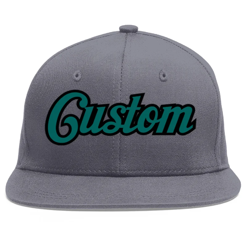 Custom Dark Gray Aqua-Black Flat Eaves Sport Baseball Cap