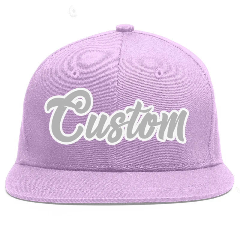 Custom Light Purple Gray-White Flat Eaves Sport Baseball Cap