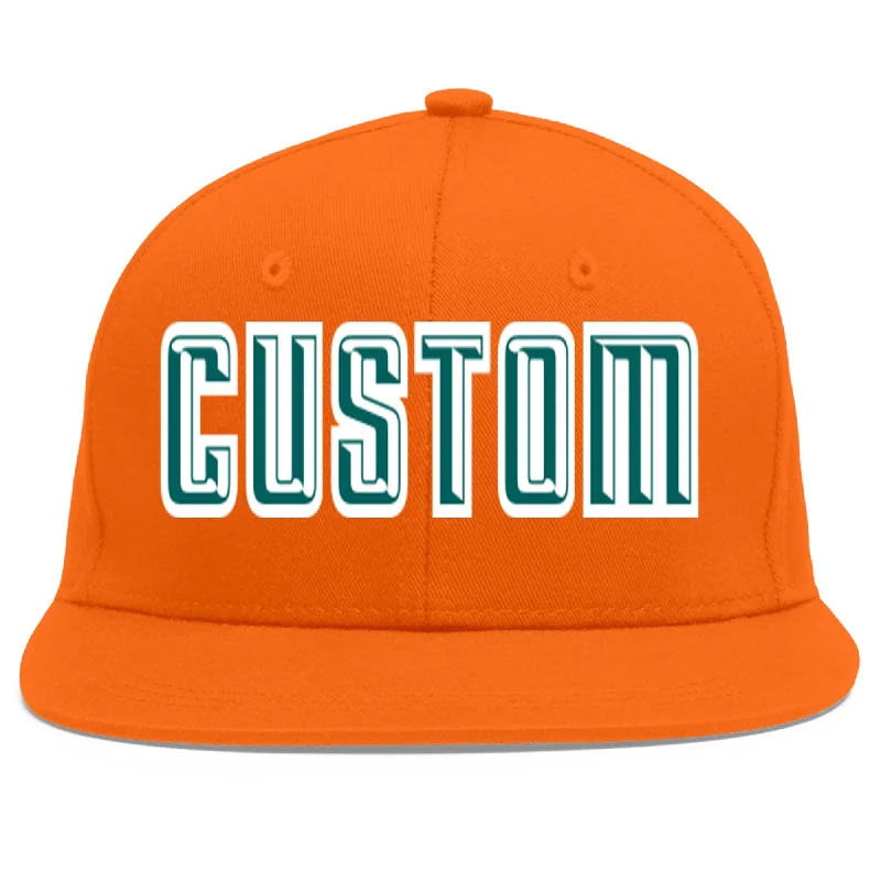 Custom Orange Aqua-White Flat Eaves Sport Baseball Cap