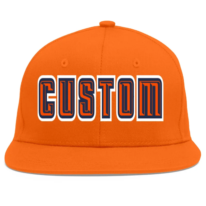 Custom Orange Orange-Navy Flat Eaves Sport Baseball Cap