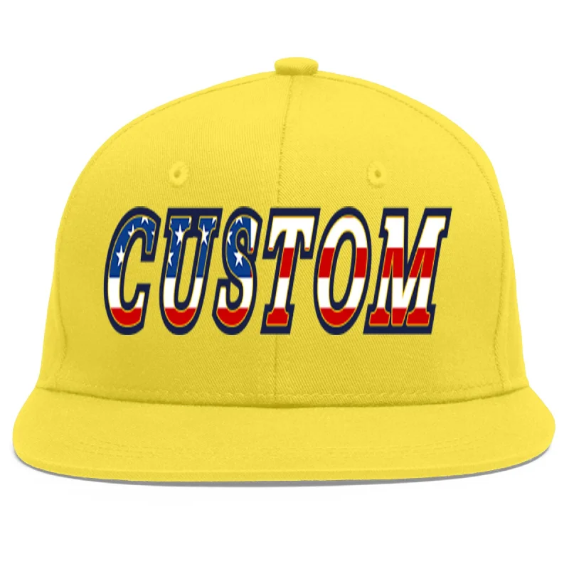 Custom Light Gold Vintage USA Flag-Gold Flat Eaves Sport Baseball Cap