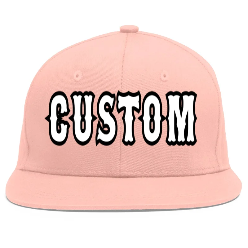 Custom Pink White-Black Flat Eaves Sport Baseball Cap