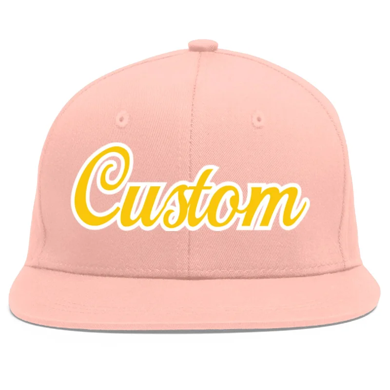 Custom Pink Gold-White Flat Eaves Sport Baseball Cap